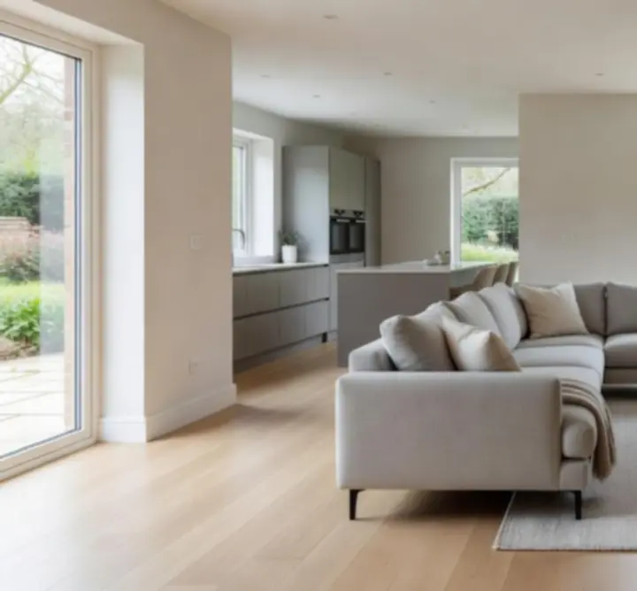 Completed open-plan interior of a UK home renovated by FORD & CO BUILDING.