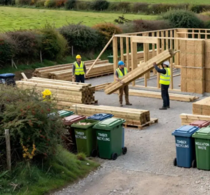 Sustainable domestic construction site with focus on eco-friendly building practices